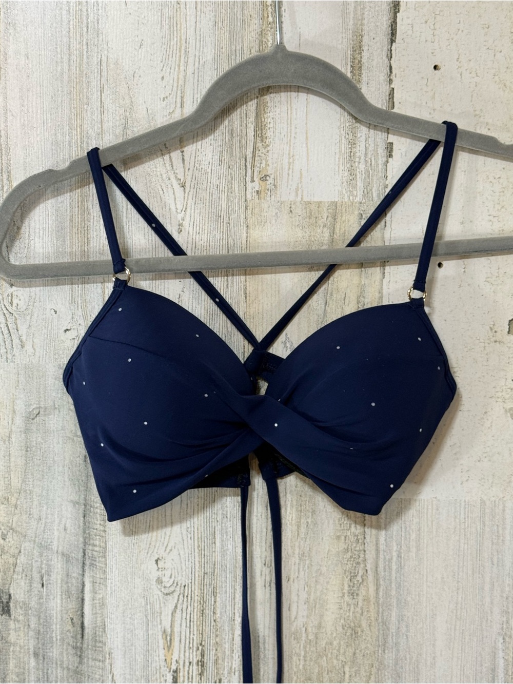 Robin Piccone Navy Twist-Front Swim Bra with Rhinestone Accents - Picture 5 of 8